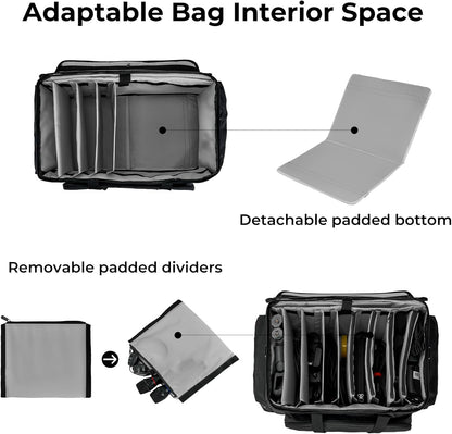 Grand sac de rangement pour câbles Vangoa, avec 8 compartiments amovibles et 10 attaches de rangement pour câbles, pour équipement DJ, accessoires de musique, ordinateur portable, micro, housse de transport rembourrée pour câbles DJ, gris 
