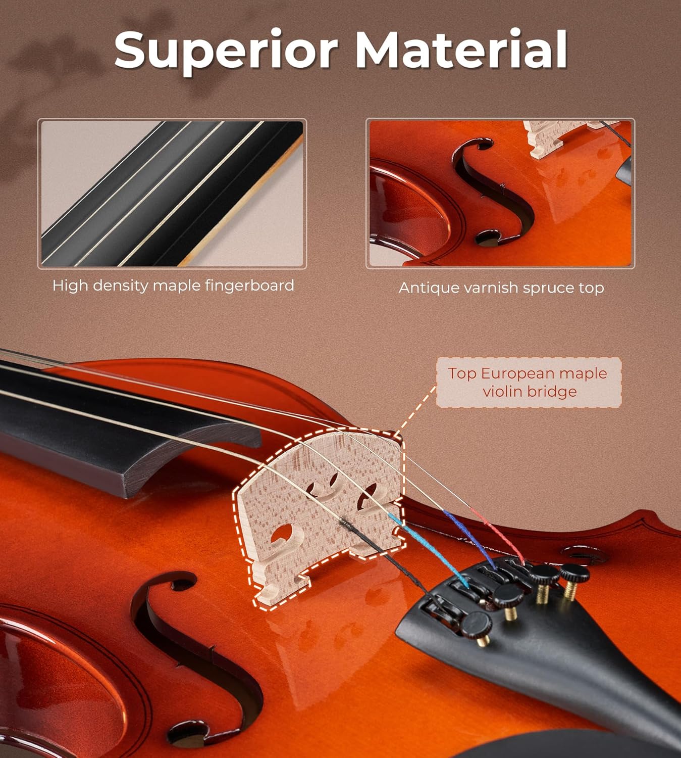 Vangoa Violin 3/4 Size Beginner Fiddle Set, Acoustic Violins Kit for Beginners Kids Children Teens Students Adults, Starter Violin Outfit Bundle with Muter, Hard Case, Right Handed, Glossy Antique