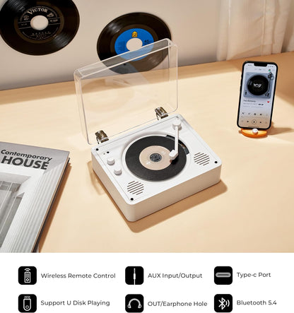 Vangoa CD Player for Home Small with HiFi Speakers, Portable CD Player, Rechargeable CD Player Double 3.5mm Headphones Jack, for AUX Output, USB Mode, Home Music Player, Vinyl Player Look, Wooden