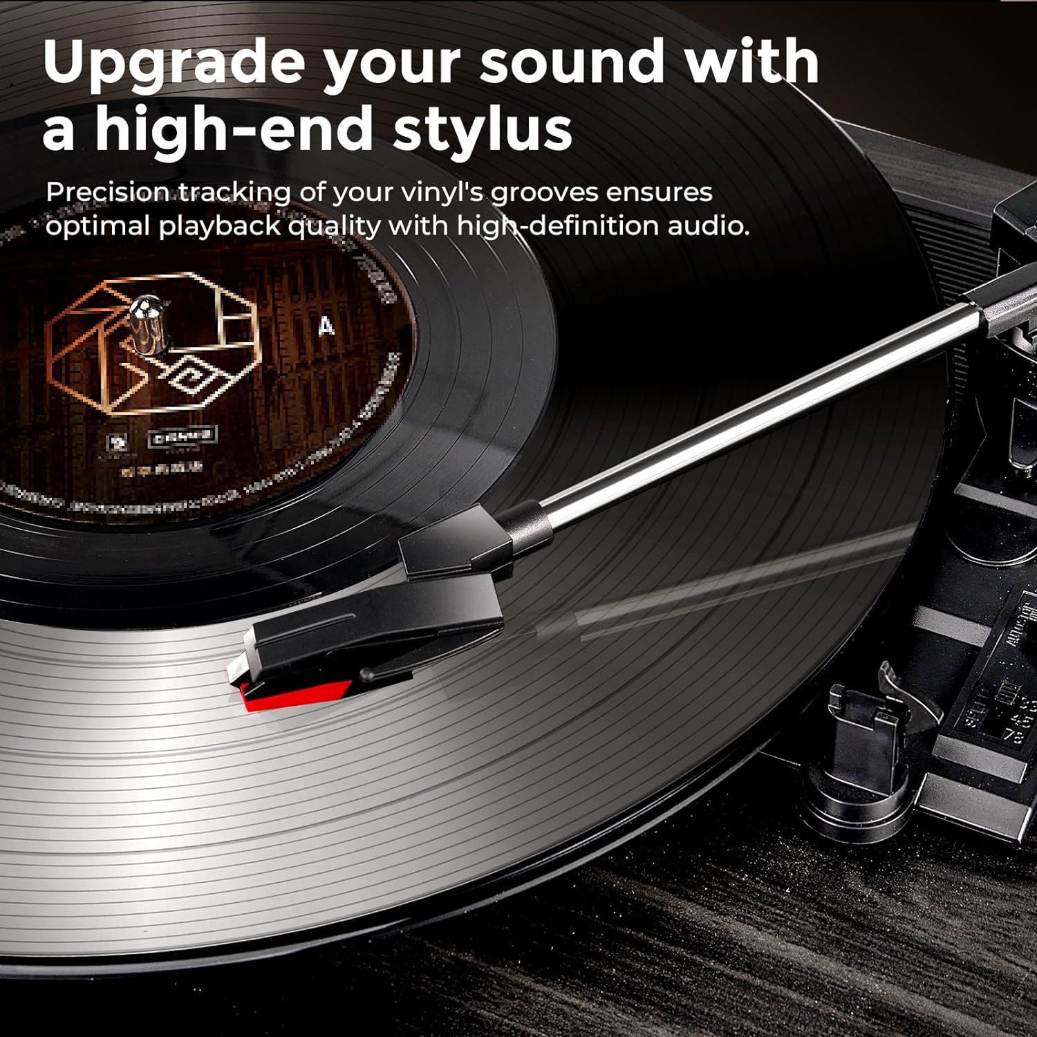 Platine vinyle Vangoa Bluetooth avec 2 haut-parleurs stéréo, 3 vitesses, entraînement par courroie, pour disques vinyles, entrée AUX, ligne RCA, USB, lecture sans fil, noir 