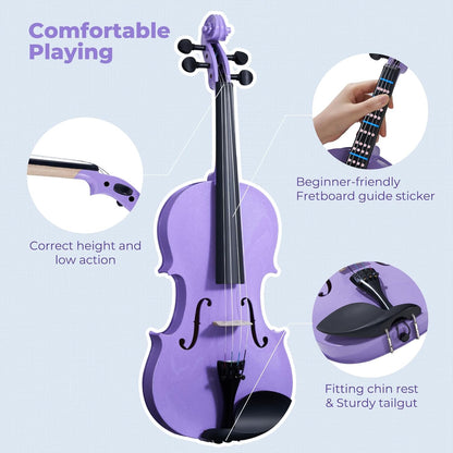 Vangoa 4/4 Violinenset in voller Größe für Anfänger, Einsteiger-Geigenset für Kinder, Erwachsene, Mädchen, komplettes Starter-Zubehörpaket mit Gummidämpfer, Lila 