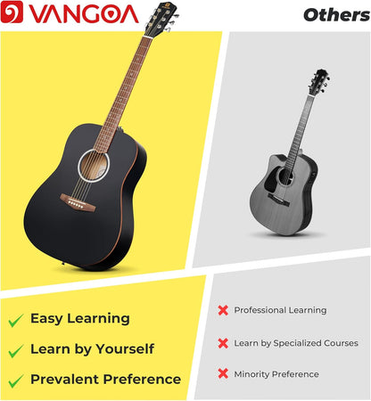 Vangoa Dreadnought Acoustic Guitar Kit for Beginner Adult, 41 Inch Right-handed Starter Guitars 6 String Full Size Set, Walnut Fingerboard, Padded Case, Tuner, Strap, Picks, Capo, Extra Strings, Black
