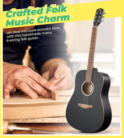 Vangoa Dreadnought Acoustic Guitar Kit for Beginner Adult, 41 Inch Right-handed Starter Guitars 6 String Full Size Set, Walnut Fingerboard, Padded Case, Tuner, Strap, Picks, Capo, Extra Strings, Black