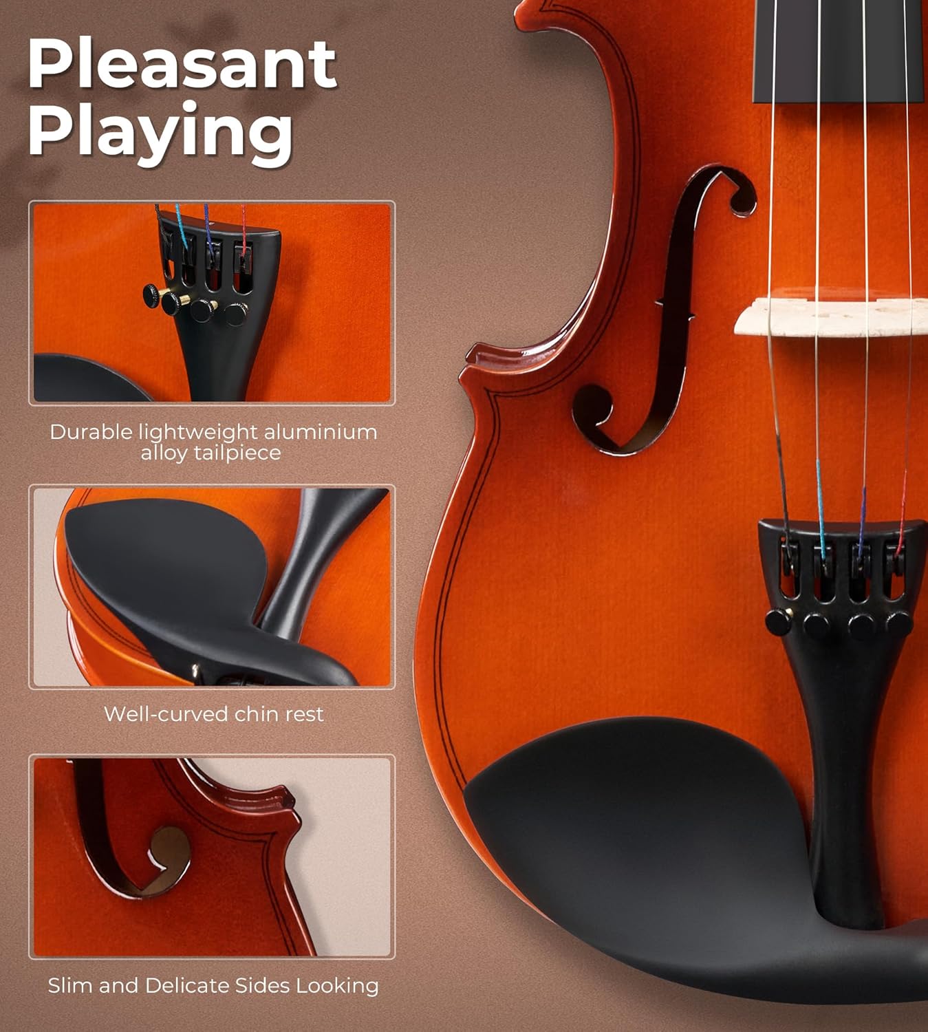 Vangoa Violin 3/4 Size Beginner Fiddle Set, Acoustic Violins Kit for Beginners Kids Children Teens Students Adults, Starter Violin Outfit Bundle with Muter, Hard Case, Right Handed, Glossy Antique