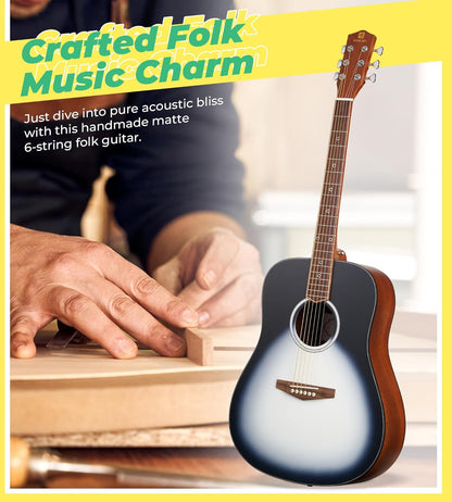 Vangoa Dreadnought Acoustic Guitar Kit for Beginner Adult, 41 Inch Right-handed Starter Guitars 6 String Full Size Set, Walnut Fingerboard, Padded Case, Tuner, Strap, Picks, Capo, Extra Strings, White
