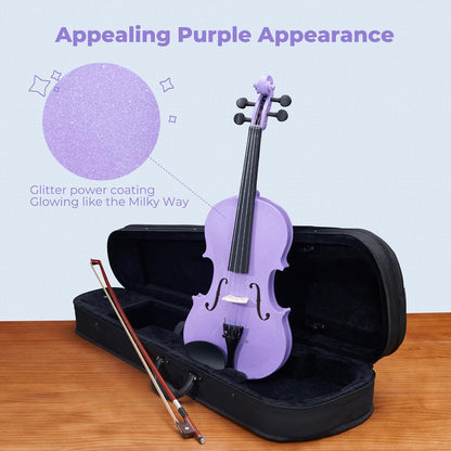 Vangoa 4/4 Violinenset in voller Größe für Anfänger, Einsteiger-Geigenset für Kinder, Erwachsene, Mädchen, komplettes Starter-Zubehörpaket mit Gummidämpfer, Lila 