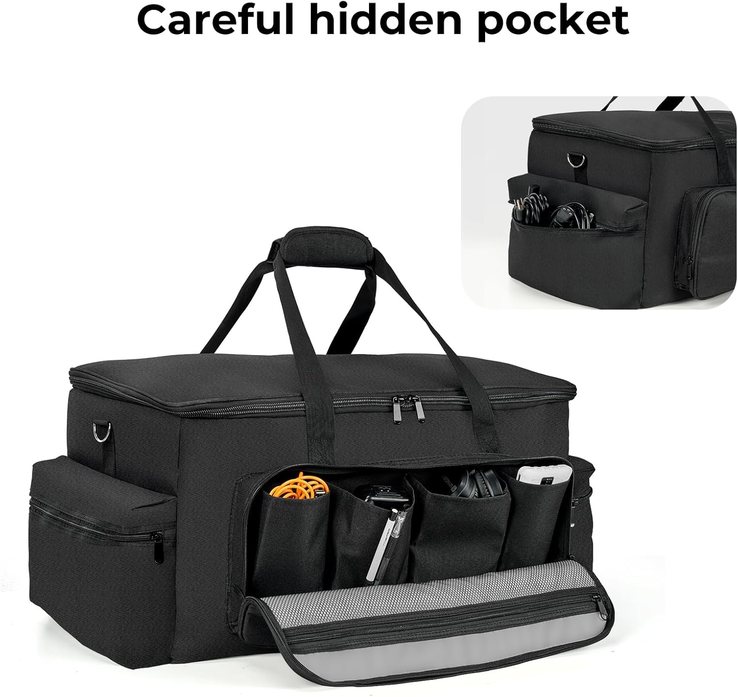 Grand sac de rangement pour câbles Vangoa, avec 8 compartiments amovibles et 10 attaches de rangement pour câbles, pour équipement DJ, accessoires de musique, ordinateur portable, micro, housse de transport rembourrée pour câbles DJ, gris 