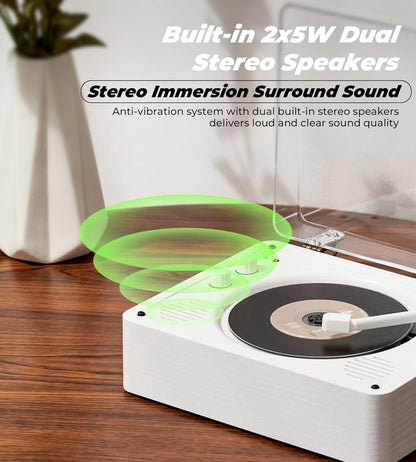 Vangoa CD Player for Home Small with HiFi Speakers, Portable CD Player, Rechargeable CD Player Double 3.5mm Headphones Jack, for AUX Output, USB Mode, Home Music Player, Vinyl Player Look, Wooden