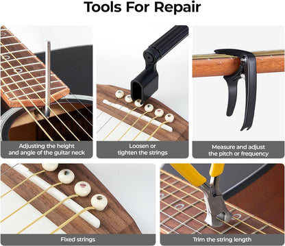 Vangoa 101 Pcs Guitar Repairing Maintenance Tools Kit with Stand, Professional Guitar Tool Kit Guitar Accessories for Acoustic Electric Guitar Ukulele Bass Banjo, Guitar Gift for Enthusiast