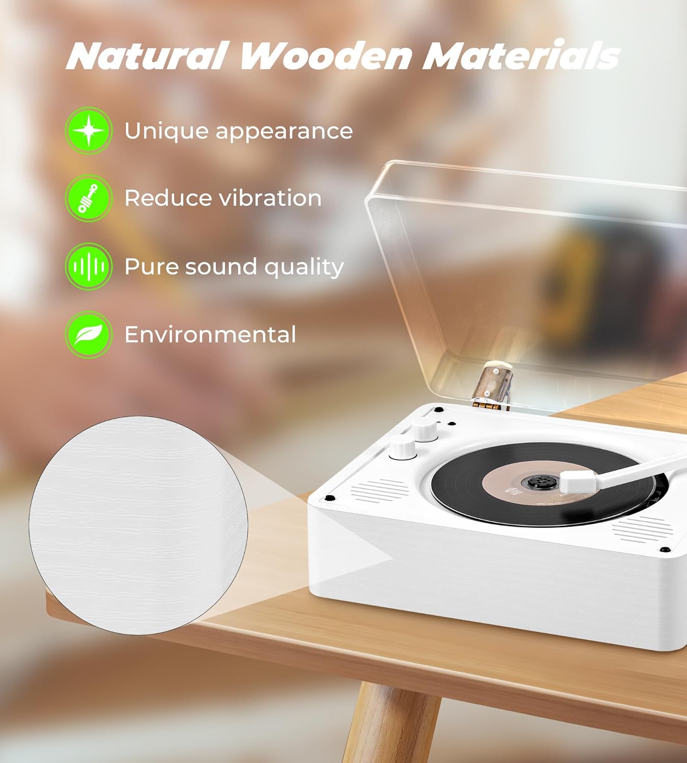 Vangoa CD Player for Home Small with HiFi Speakers, Portable CD Player, Rechargeable CD Player Double 3.5mm Headphones Jack, for AUX Output, USB Mode, Home Music Player, Vinyl Player Look, Wooden