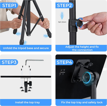 Vangoa Projector Stand Tripod Music Stand Adjustable Height 23.6'' to 51.2'' with Violin Hanger Elastic Strap Sponge Mats Multifunctional Stand for Home, Office, Studio, DJ Racks Holder Mount