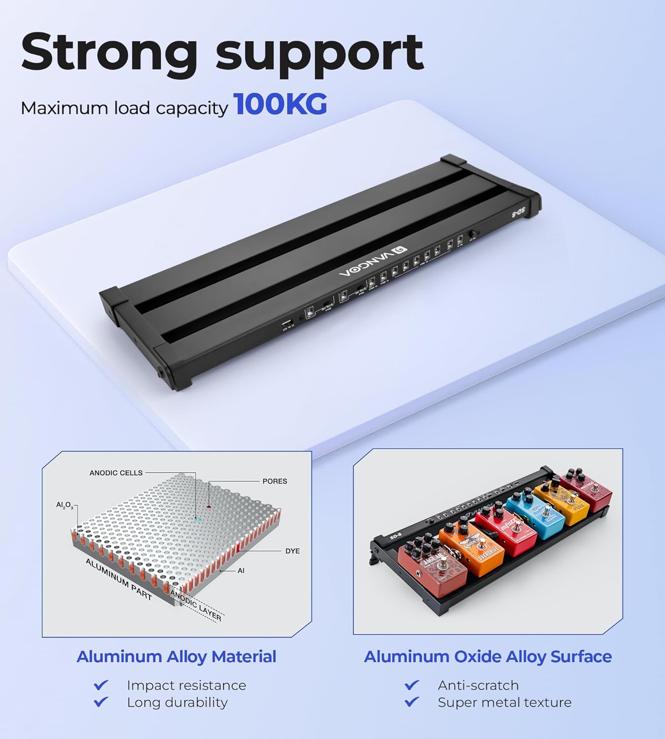 Vangoa Guitar Pedal Board with Built in Power Supply Board 9V/12V/18V for 5-6 Pedals Aluminium Alloy Portable Folding Powered Guitar Pedalboard with Carry Bag, Pedal Cables, Small