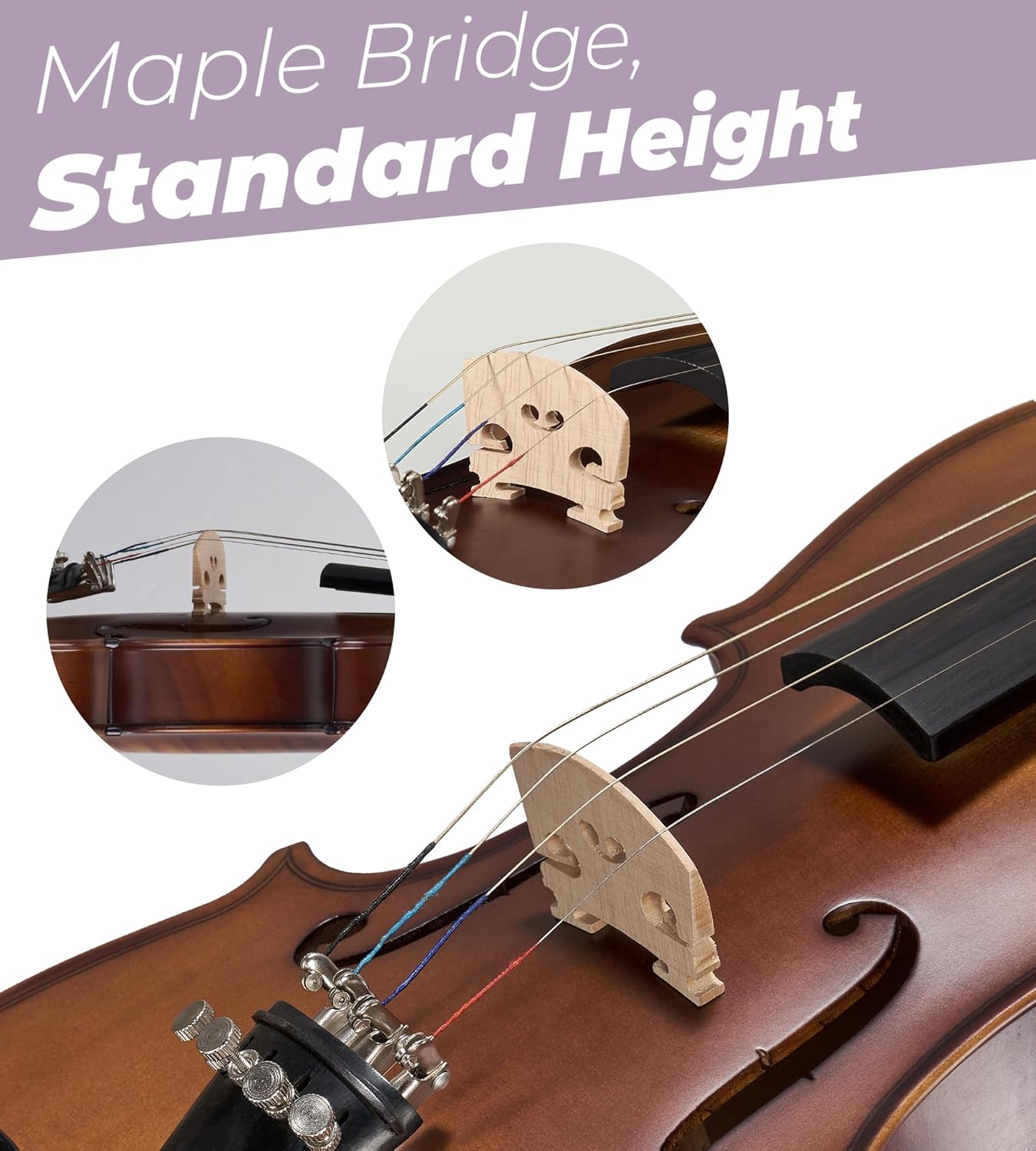 Vangoa Solid Wood Violin 4/4 Full Size Set Fiddle Tiger Pattern, Handcrafted Four by Four Starter Acoustic Violins Kit with Lightweight Hard Case for Beginners, Teens, Adults, Right Handed
