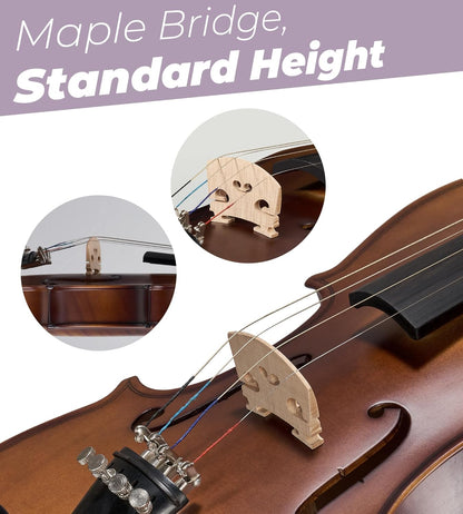 Vangoa Solid Wood Violin 4/4 Full Size Set Fiddle Tiger Pattern, Handcrafted Four by Four Starter Acoustic Violins Kit with Lightweight Hard Case for Beginners, Teens, Adults, Right Handed