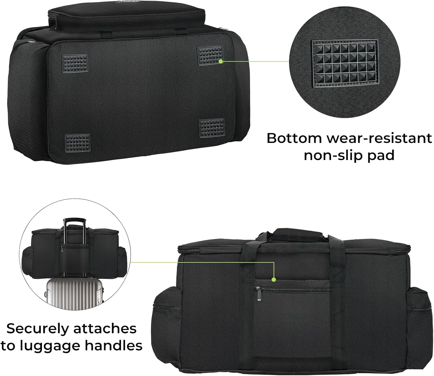 Sacoche de rangement pour câbles Vangoa DJ, grande capacité, avec 8 compartiments amovibles et 10 attaches de rangement pour câbles, sac rembourré pour équipement DJ, sac de transport pour musicien, ordinateur portable, sac de rangement pour câbles, vert 