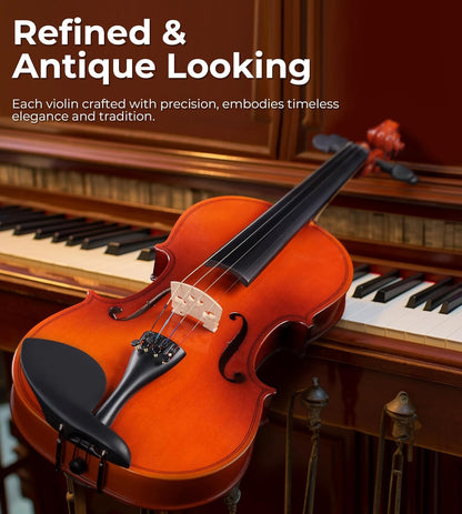 Ensemble de violons Vangoa 4/4 pour débutants, violons acoustiques pour adultes, enfants, adolescents et étudiants, avec sourdine, étui rigide, droitier, finition antique brillante. 