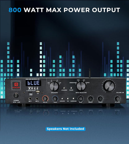 Vangoa Stereo Audio Amplifier Receiver, Wireless 5.1 Channel Sound Audio Stereo Receiver 800W Max Power Amplifier System with USB TF FM 2 Microphone Input Speaker Amplifier for Home Theater, Studio