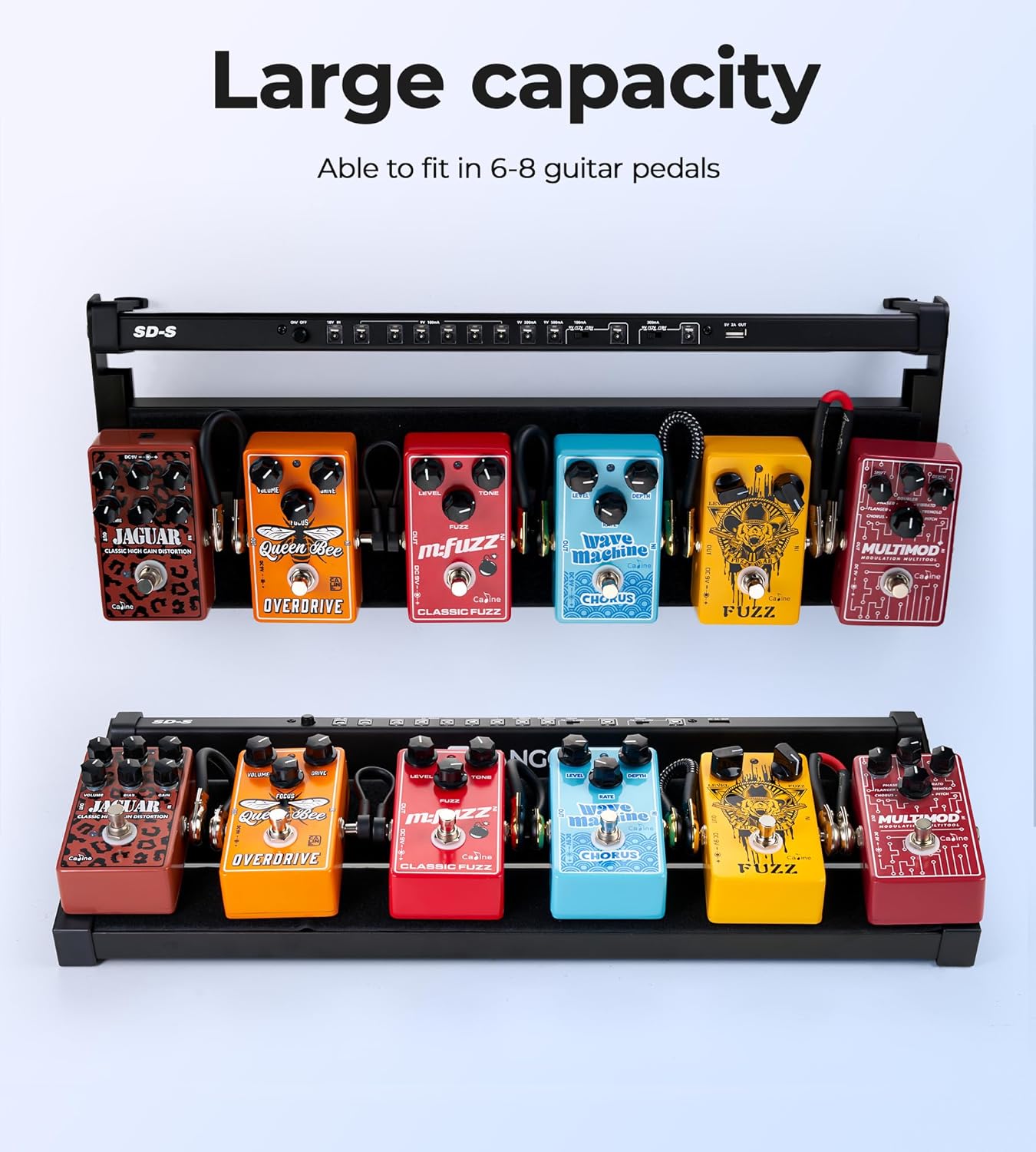 Vangoa Guitar Pedal Board with Built in Power Supply Board 9V/12V/18V for 5-6 Pedals Aluminium Alloy Portable Folding Powered Guitar Pedalboard with Carry Bag, Pedal Cables, Small