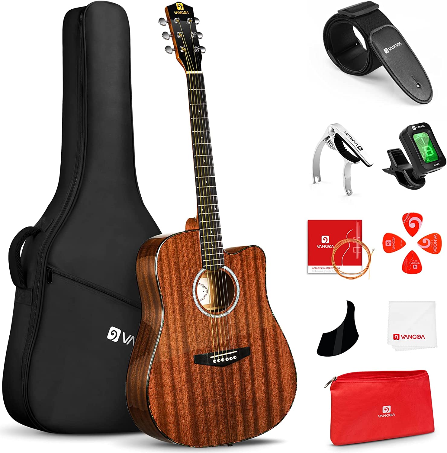 Vangoa 41 Inch Full Size Acoustic Guitar Dreadnought Sapele Wood for Adults Teens Professionals Brown