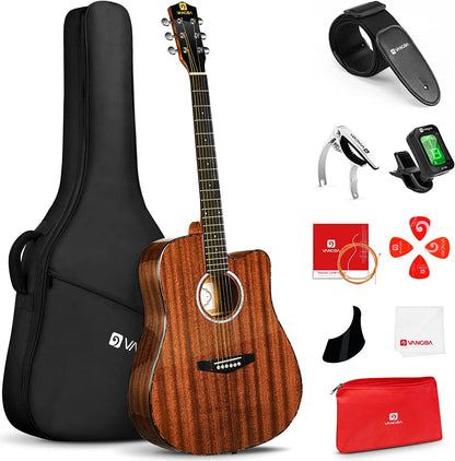 Vangoa 41 Inch Full Size Acoustic Guitar Dreadnought Sapele Wood for Adults Teens Professionals Brown