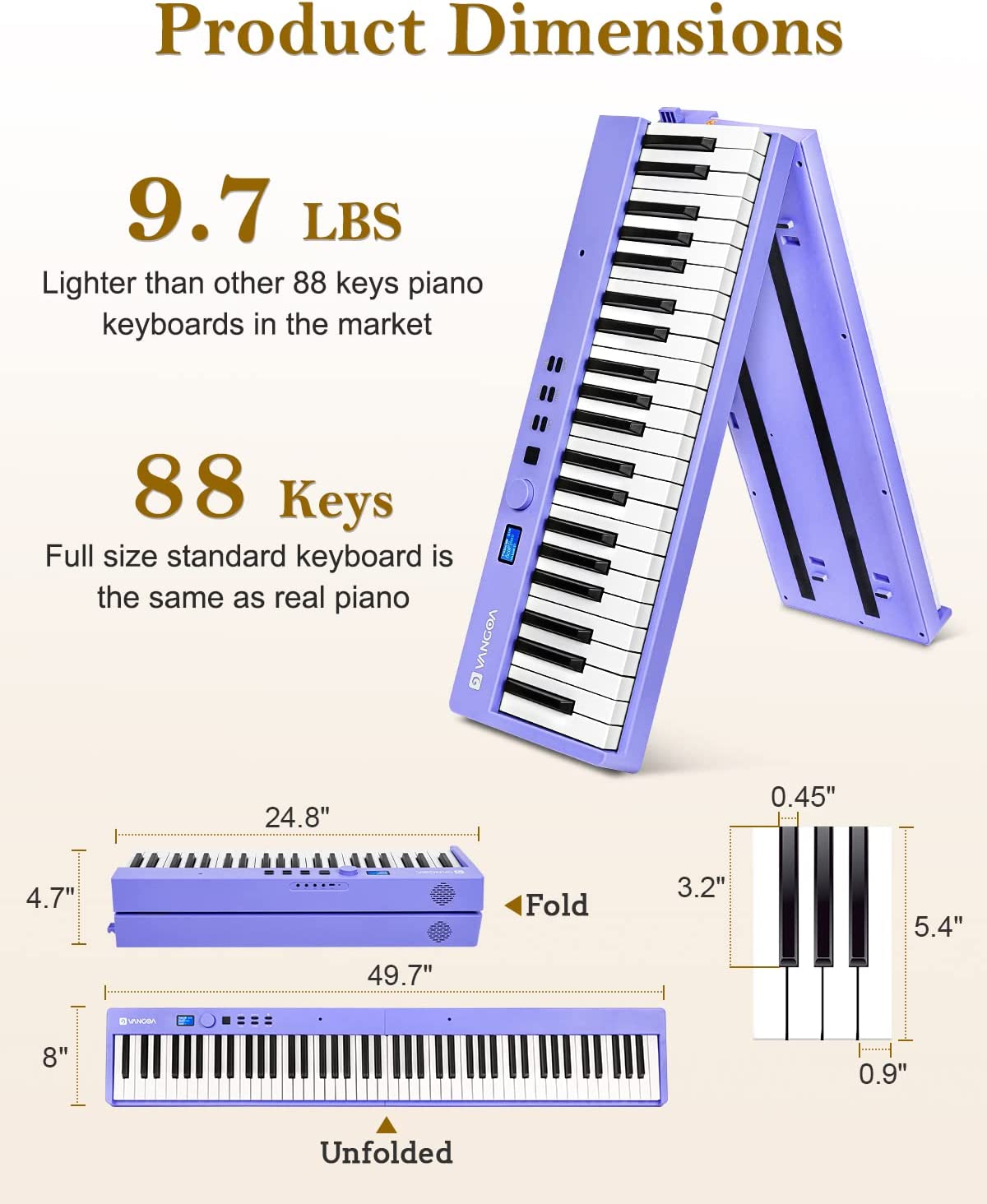 🇺🇸🇬🇧]Vangoa VGD882 Folding Piano Keyboard Portable 88 Keys White