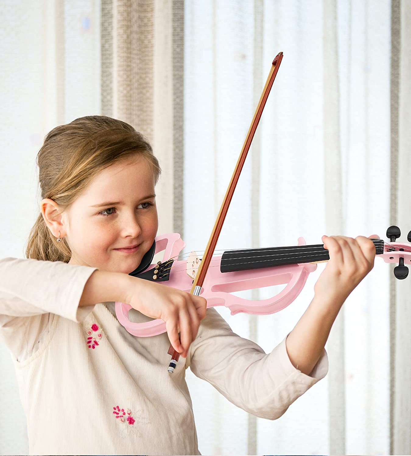Violon électrique Vangoa pour enfants, kit de violon silencieux 1/2, violon électrique demi-taille pour débutants, étudiants et filles, rose 