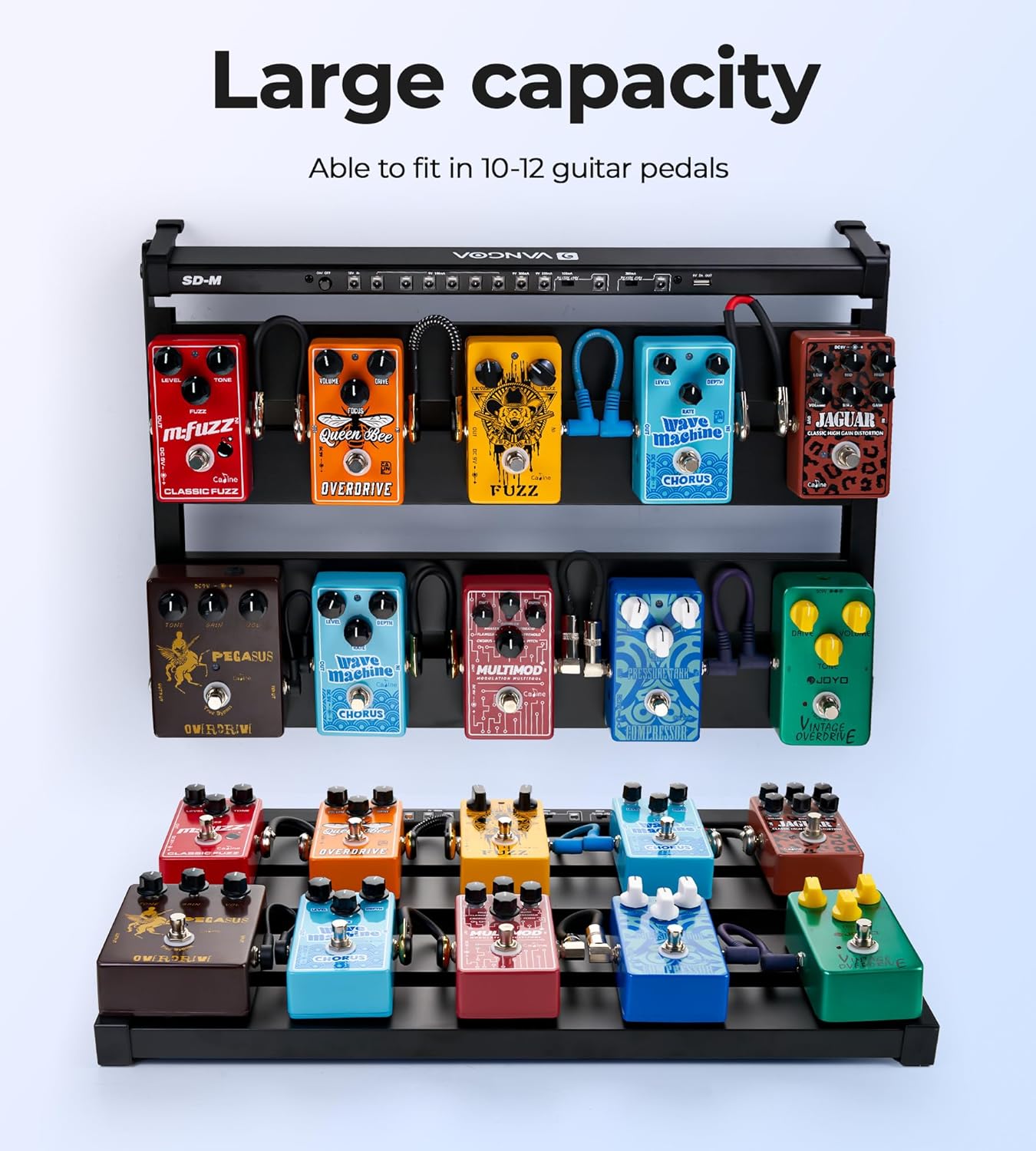 Vangoa Guitar Pedal Board with Built in Power Supply Board 9V/12V/18V for 10-12 Pedals Aluminium Alloy Portable Folding Powered Guitar Pedalboard with Carry Bag, Pedal Cables, Medium