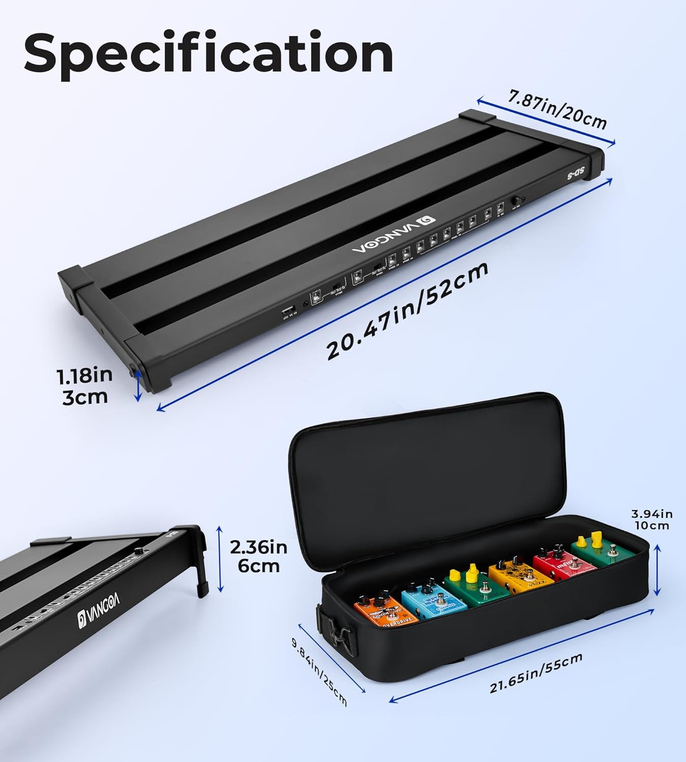 Vangoa Guitar Pedal Board with Built in Power Supply Board 9V/12V/18V for 5-6 Pedals Aluminium Alloy Portable Folding Powered Guitar Pedalboard with Carry Bag, Pedal Cables, Small