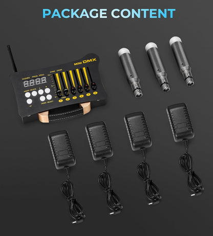 Vangoa DMX Controller, Mini Portable DMX 512 Controller, with 3 Pcs DMX Controller Dfi DJ 2.4G 3 Receivers, Lighting Control with Bag, Adapter, for Stage Party Bar Lighting Show, Black