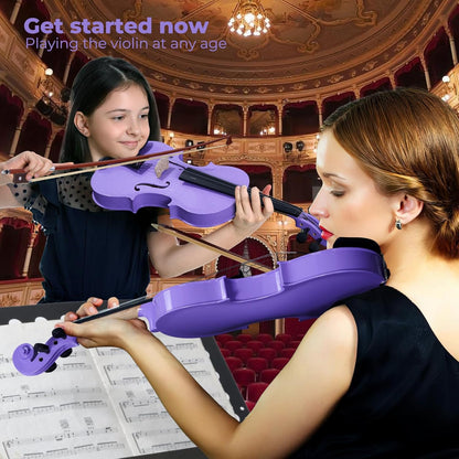 Vangoa 4/4 Violinenset in voller Größe für Anfänger, Einsteiger-Geigenset für Kinder, Erwachsene, Mädchen, komplettes Starter-Zubehörpaket mit Gummidämpfer, Lila 