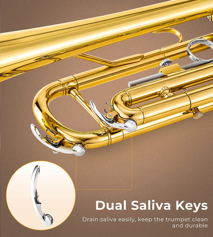 Vangoa VTB-1 Standard Bb Trumpet for Beginners with Valve Oil Gold