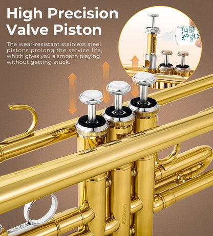 Vangoa VTB-1 Standard Bb Trumpet for Beginners with Valve Oil Gold