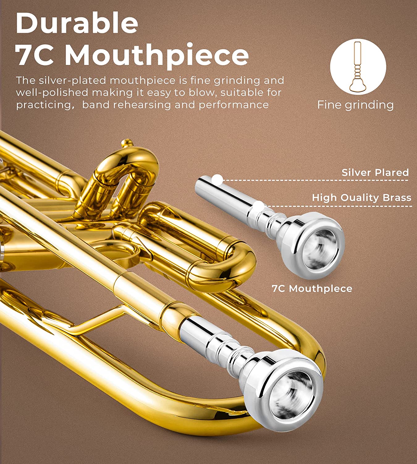 Vangoa VTB-1 Standard Bb Trumpet for Beginners with Valve Oil Gold