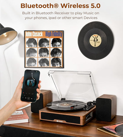 Platine vinyle Vangoa, système Hi-Fi Bluetooth avec enceintes d'étagère stéréo 5 watts