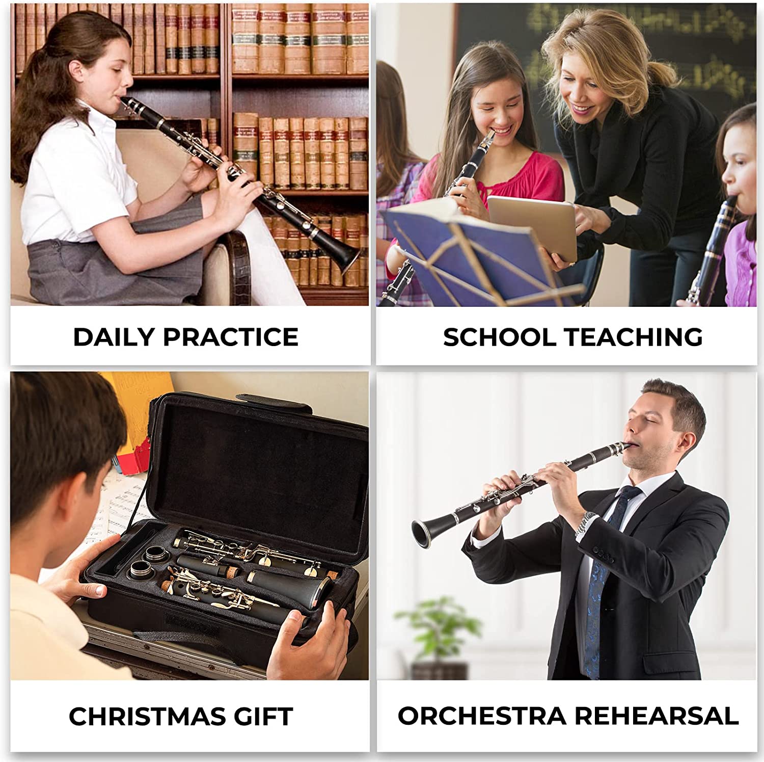 Vangoa B Flat Clarinet Student Bb Clarinet 17 Nickel Keys with 4C Mouthpiece