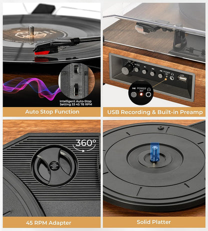 Platine vinyle Vangoa, système Hi-Fi Bluetooth avec enceintes d'étagère stéréo 5 watts