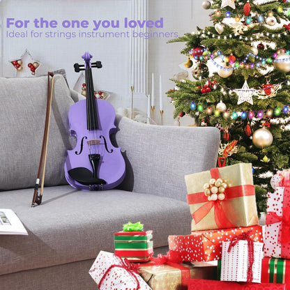 Vangoa 4/4 Violinenset in voller Größe für Anfänger, Einsteiger-Geigenset für Kinder, Erwachsene, Mädchen, komplettes Starter-Zubehörpaket mit Gummidämpfer, Lila 