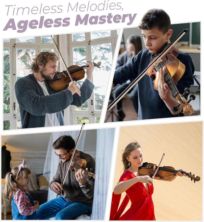 Vangoa Solid Wood Violin 4/4 Full Size Set Fiddle Tiger Pattern, Handcrafted Four by Four Starter Acoustic Violins Kit with Lightweight Hard Case for Beginners, Teens, Adults, Right Handed