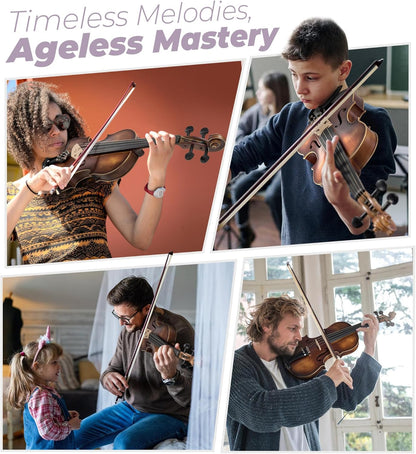 Violon 4/4 en bois massif Vangoa, ensemble complet, vernis fait main, violon acoustique quatre par quatre, fabriqué à la main, avec étui rigide léger pour débutants, adolescents, adultes et droitiers 