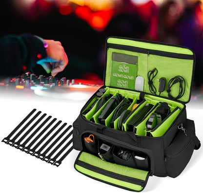 Sacoche de rangement pour câbles Vangoa DJ, grande capacité, avec 8 compartiments amovibles et 10 attaches de rangement pour câbles, sac rembourré pour équipement DJ, sac de transport pour musicien, ordinateur portable, sac de rangement pour câbles, vert 