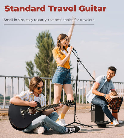 Vangoa 3/4 Electric Acoustic Guitar Kit for Beginners, 36 Inch Cutaway Acoustic Guitar Built-in Pickups, with Bag, Tuner, Strap, Capo, Picks, Spruce Top, Upgraded Starter Kit, Black Matte