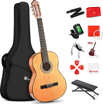 Vangoa Classical Guitar Full Size 4/4 Spanish Style Classical Guitarra, 39 Inch Nylon Strings Guitar Ideal for Beginner Adults, Solid Cedar Top