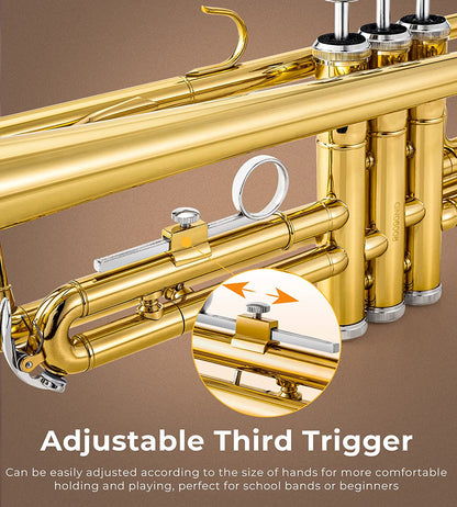 Vangoa VTB-1 Standard Bb Trumpet for Beginners with Valve Oil Gold