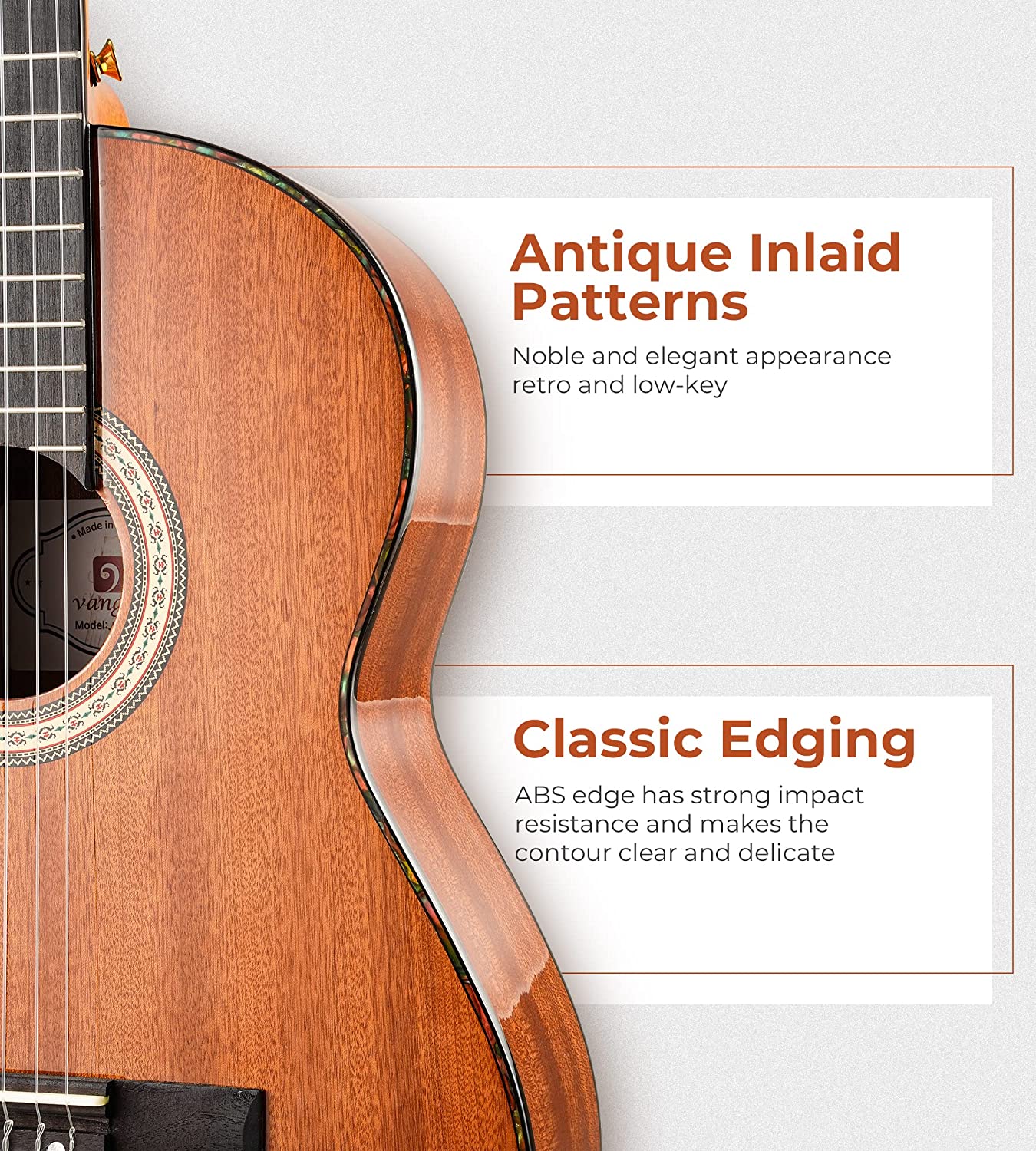 Vangoa VC-2 Classical Guitar 4/4, 39 Inch Full Size Nylon String Guitar for Beginner Adults Sapele Brown