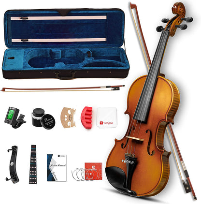 Vangoa VA400 Solid Wood Violin, 4/4 Full Size, Unique Flamed Maple Back