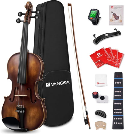 Violon 4/4 en bois massif Vangoa, ensemble complet, vernis fait main, violon acoustique quatre par quatre, fabriqué à la main, avec étui rigide léger pour débutants, adolescents, adultes et droitiers 