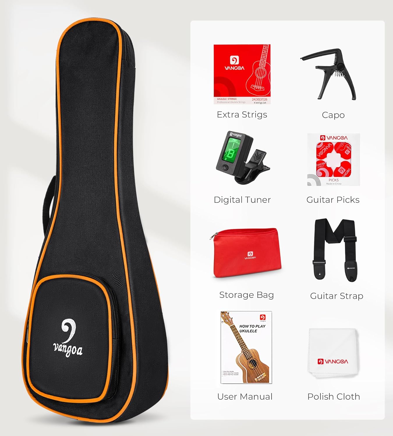 Vangoa Concert Ukulele 23 inch Ukelele Kit Arm Rest Ukulele Okoume Wood Four String Wooden Hawaiian Starter Uke for Beginners Professional Adults