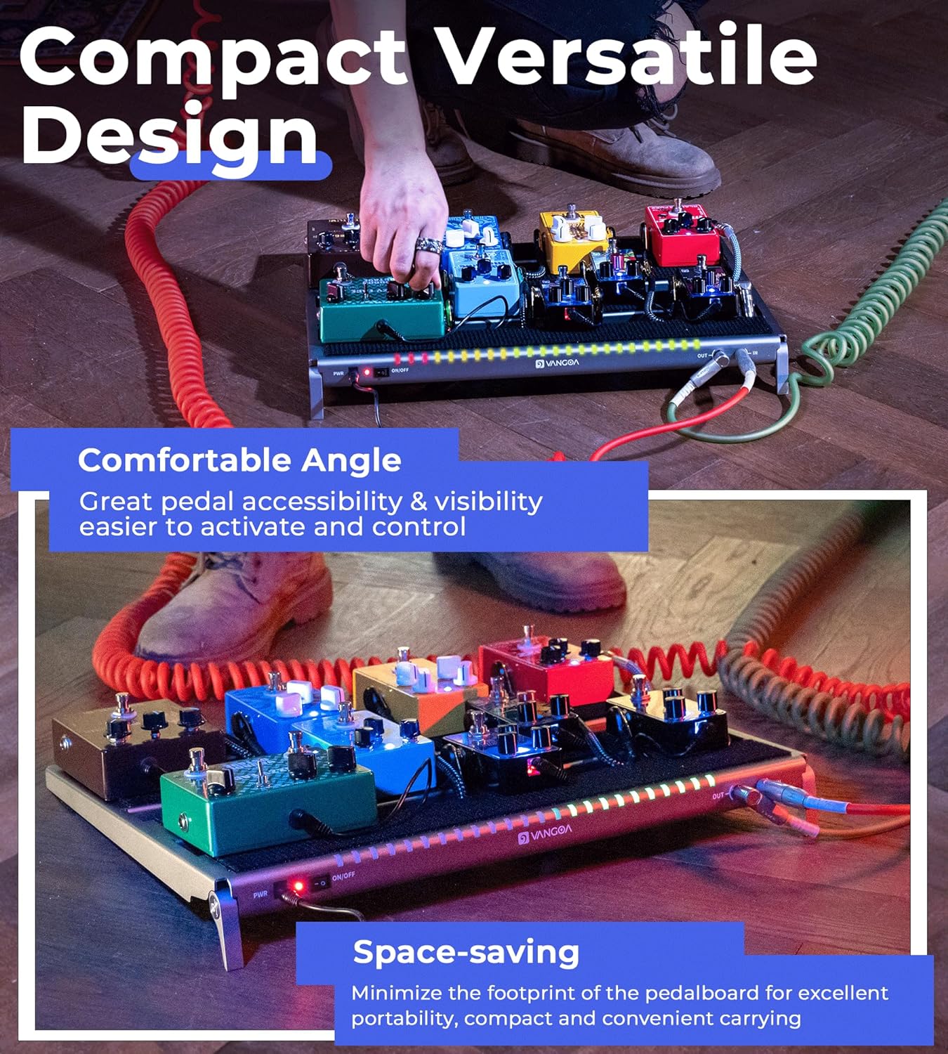 Vangoa Guitar Pedal Board with Isolated Power Supply, PDM Aluminum On