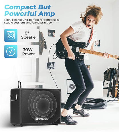 Vangoa MBS-30 30W Bass Guitar Amplifier, Portable Electric Bass Combo Amp 8 Inch Speaker for Bass Practice Amp Indoor Outdoor with Overdrive Circuit and Mid-Scoop Contour Switch