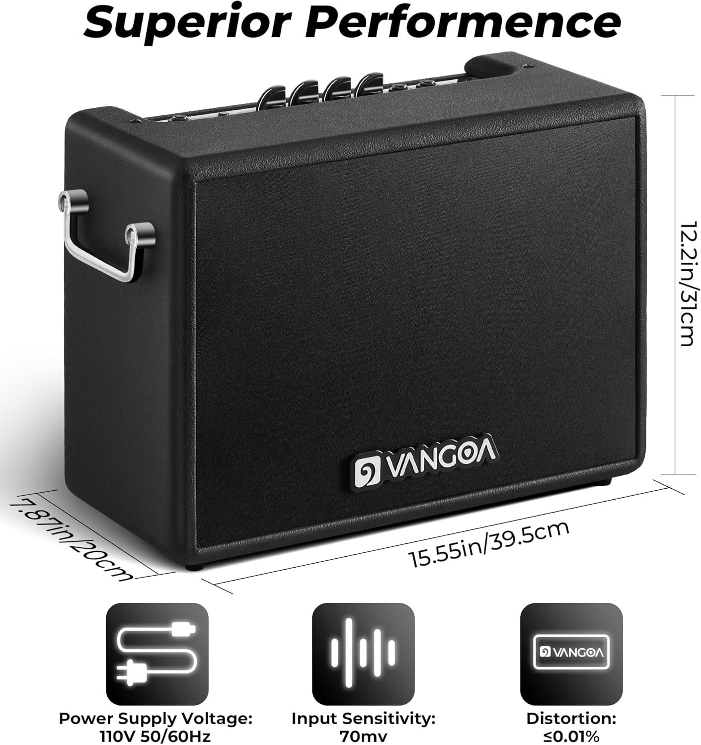 Vangoa MBS-30 30W Bass Guitar Amplifier, Portable Electric Bass Combo Amp 8 Inch Speaker for Bass Practice Amp Indoor Outdoor with Overdrive Circuit and Mid-Scoop Contour Switch